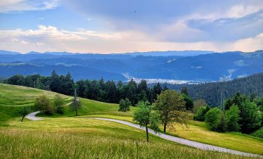 Polhograjski dolomiti panorama from Sv. Urbana, Across the Alps to the Slovenian Coast